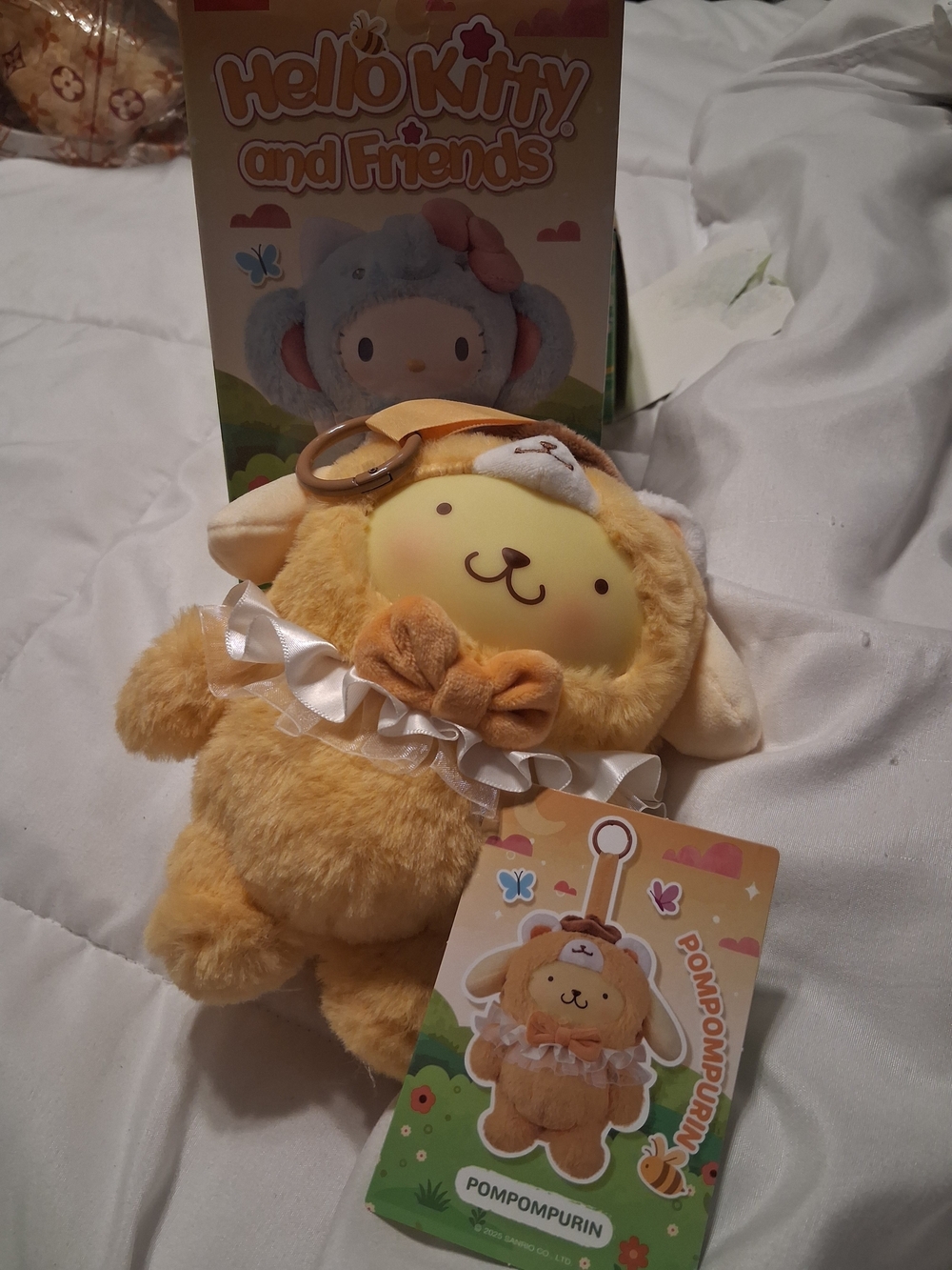Sanrio Pompompurin Plush Keychain - Yellow with Cream and Brown Accents